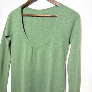 Lily McNeal 100% Cashmere Scoop Neck Tunic Sweater Green Long Sleeve Small